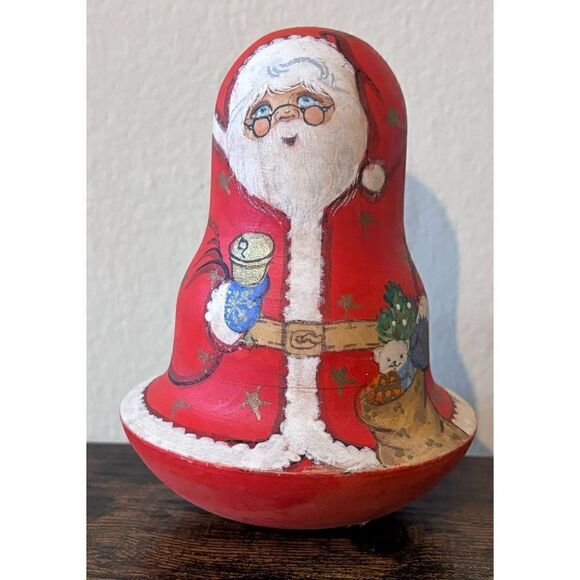 Russian roly poly  Collectible wooden handpainted Nevalyashka weeble wobble toy - Picture 1 of 6